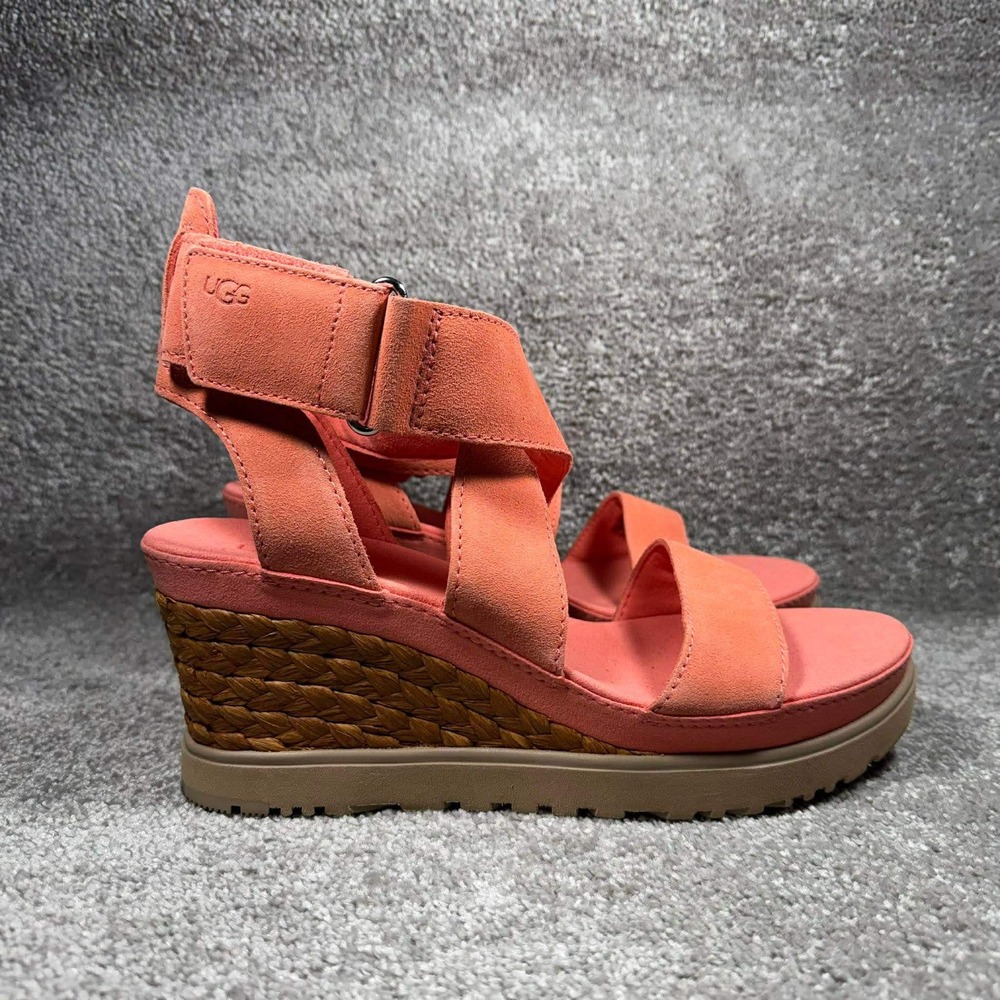 UGG Wedge Sandals Coral‎ Pink Suede Strappy - Womens 10